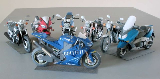 Seven Yamaha motorcycles